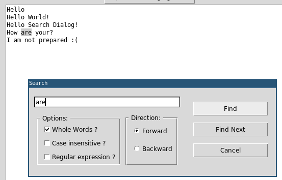 Example of the sffindfile dialog toplevel